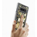 Wholesale Galaxy S10+ (Plus) Luxury Glitter Dried Natural Flower Petal Clear Hybrid Case (Gold Yellow)